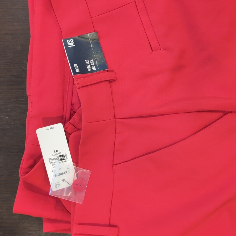 Express Editor Signature Stretch Mid Rise Wide Leg Pant Red 14S NWT - Picture 6 of 6